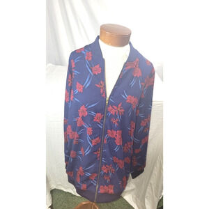 JUST FAB Womens Small Navy Red Flowers Oversized Full Zip Jacket NWT